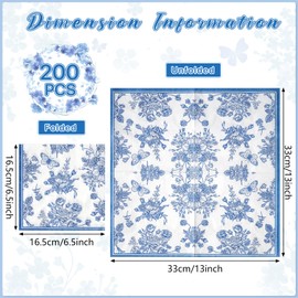 200Pcs Blue Floral Cocktail Napkins Decorations,Disposable Spring White Blue Guest Hand Towels Dinner Paper Napkins for Home Bathroom Baby Shower Picnic Wedding Birthday Tea Party Supplies,6.5x6.5 In