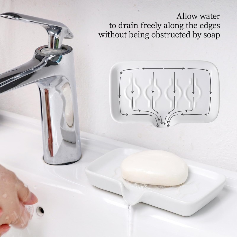 ANTIS'S HOME Ceramic Soap Dish with Drainage, Self-Draining Soap Holder