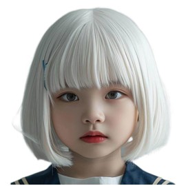 Oshare Kids Wig, Bob Wig, For Kids, Girls, Full Wig, Straight Bangs, Cute, Girl Wig, Lightweight, Costume, Shichi-Go-San Recitals, Birthday Parties, False Hair, Costume, Shrine Visiting (White, S)