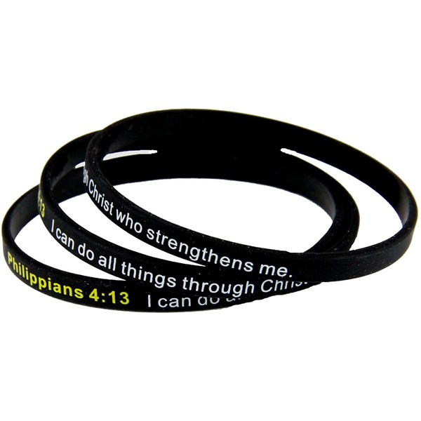 8130003 Set of 3 Philippians 4:13 Thin Silicone Bracelet Band I Can Do All Things