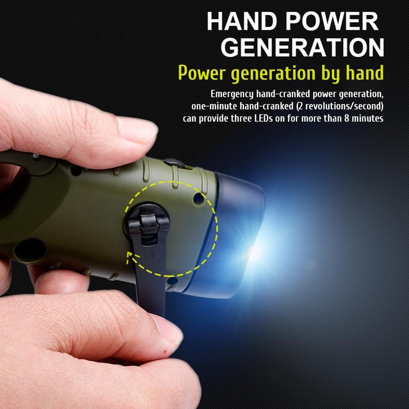 Solar Powered Hand Crank Flashlight Rechargeable Emergency LED Light Lamp