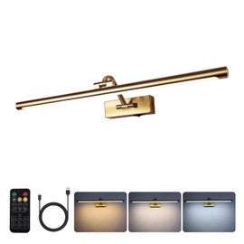 yumcrelect 5W LED Wireless Picture Lights with Remote and Timer 23.6 Inch Rechargeable Brass Gallery Lighting Battery Operated Art Lights Over Frame Portrait