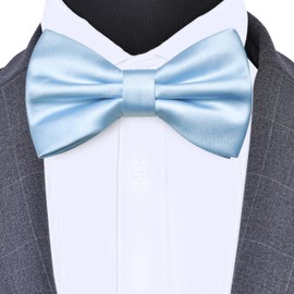 Branduce Baby Blue Bow Tie for Men Wedding Solid Satin Silk Bowties Pocket Square and Lapel Pin Brooch Set (BB07-44)