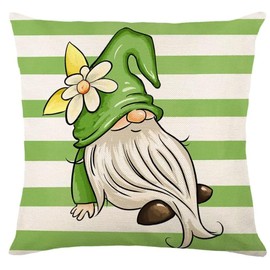 BAOKU Decorative Cushion Cover, 45 x 45 cm Set of 4 green daisy Flowers Pattern Linen Pillowcase 18 x 18 inches for Sofa Couch Bed Home Garden Outdoor Spring Decor