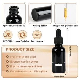 NOOEEISS 12 Pcs, 2oz Black Glass Eye Dropper Bottle, Tincture Bottles with Leak-Proof Design, Stronger Suction, for All Kinds of Mixed Liquids