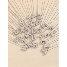 Fashion Alphabet Detail Pendant Necklace for Women & Girls, Rhinestone Decor Necklace for Party, Daily Clothing Decor, Trendy All-match & Exquisite Jewelry for Birthday Gift for Back To School Fall - Color: Silver, Specification: P