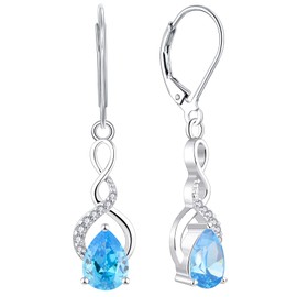 YL Dangle Drop Earrings Sterling Silver Infinity Leverback Earrings Pear Cut Created Aquamarine Jewelry Gifts for Moms