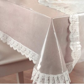 Pey Crystal Clear Protective Tablecloth, Table Film, Protective Tablecloth with White Vinyl Tip, 0.15 mm, Rectangular, 130 x 160 cm, Washable