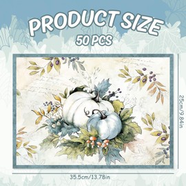 JarThenaAMCS 50Pcs Fall Paper Placemats Disposable Retro Blue Pumpkin Paper Place Mats Harvest Decorative Paper Table Mats for Autumn Thanksgiving Holiday Home Dinner Table Setting