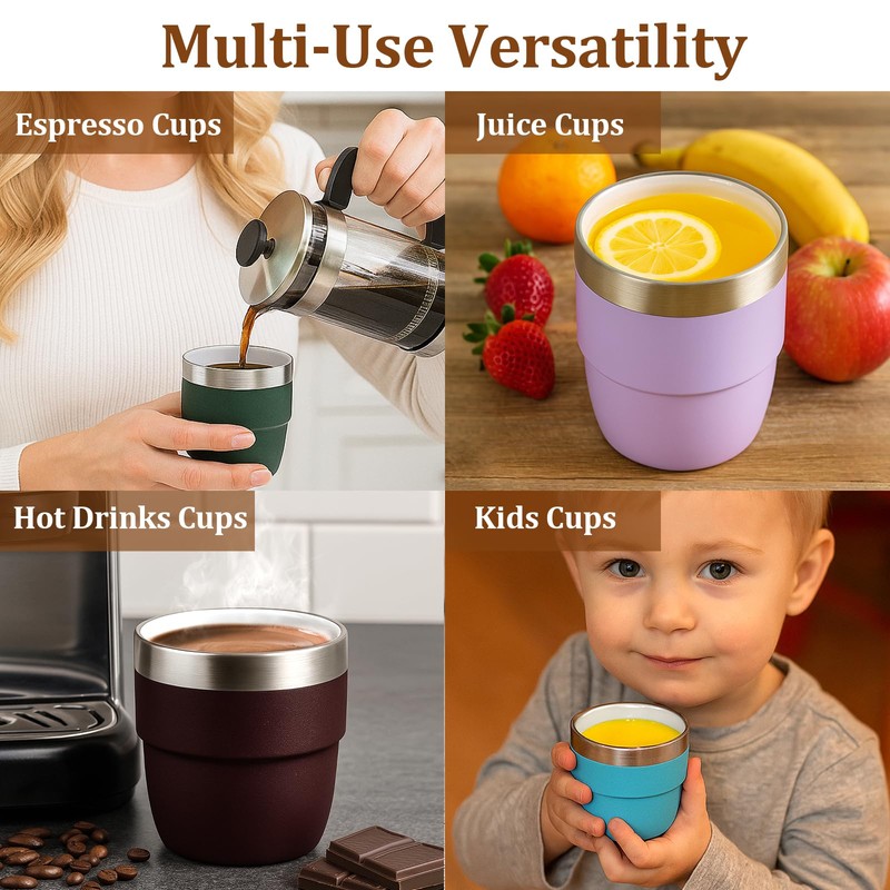 Zenbo 4 oz Espresso/Coffee Cups, Ceramic-Lined Double Wall Vacuum Insulated