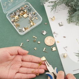 UNICRAFTALE 40 Pieces 2 Styles 2 Colours Stainless Steel Stud Earrings Hypoallergenic Earrings Rhombus Rectangular Earring with Loop and Ear Nuts for DIY Jewellery Making 1.5 ~ 1.8 mm Hole