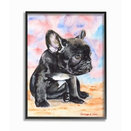 Stupell Industries French Bulldog Puppy Dog Pet Animal Watercolor Painting Black Framed Wall Art, 16x20, Multicolor