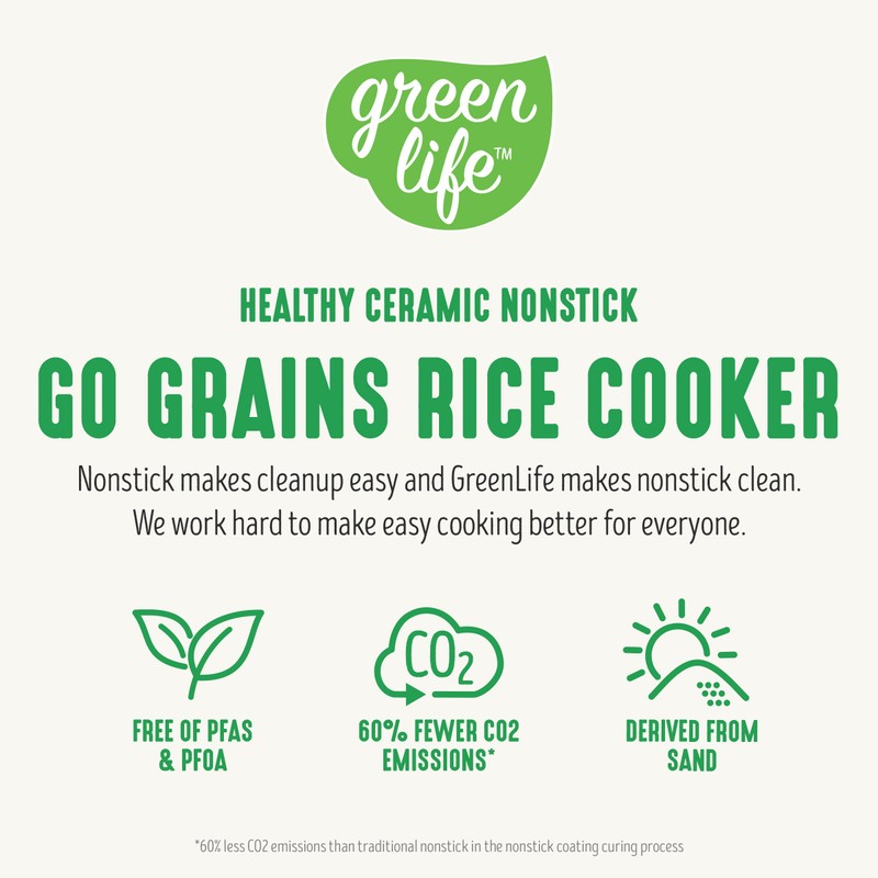 GreenLife Digital Rice Cooker, 2-Cups Uncooked/4-Cups Cooked, Removable Nonstick Ceramic