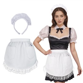 aspire White Half Apron with Lace Women's Apron Vintage Waiter's Apron Waist Apron and Headband Set