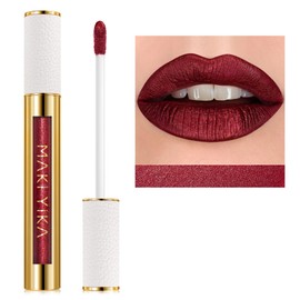 MAKI YIKA MAKI YIKA Dark Red Lipstick for Women Metallic Lipsticks Glitter Long Lasting Lipstick No Smudge No Transfer Liquid Pink Lip Gloss (BR011 Pure Envy)