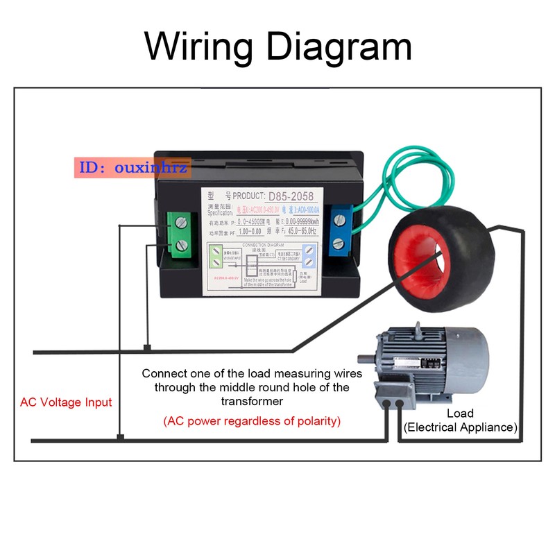 Power Monitor Single Phase LCD Digital Display Voltage Current Meter