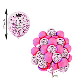 Happy Birthday 13th Pink Age Balloons - Confetti & Pearl, 12" Party Balloons With Ribbon, 10 Pack
