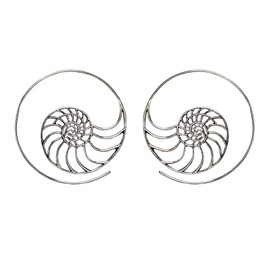 81stgeneration Women's Silver Tone Brass 45 mm Nautilus Shell Golden Ratio Spiral Threader Earrings