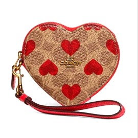 Coach  COACH HEART COIN CASE WRISTLET IN SIGNATURE CANVAS WITH HEART PRINT