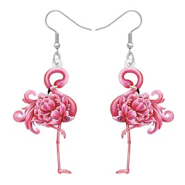 SHIGIE Acrylic Cute Pink Floral Flamingo Earrings Dangle Novelty Wild Animals Jewelry For Women Birds Lovers Gifts Charms (Pink)