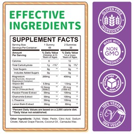 Magnesium Gummies for Kids - Magnesium Glycinate Gummies Supplement with L-Theanine, Vitamin B6, D3 for Kids & Adults - Support Calm, Sleep, Relaxation, Brain, Bones, Sugar Free Grape 60ct
