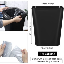 Eccliy 6 Pack Plastic Trash Can with 3 Rolls of Trash Bags Small Wastebasket Trash Can Garbage Container Bin, Trash Bin for Bathroom, Bedroom, Home Office, Living Room, Kitchen (Black, Medium)