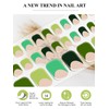 EBANKU 32Pcs Semi-Cured Gel Nail Strips Toes, Green Deep French
