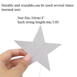 Honbay - 2 guirnaldas de papel con purpurina de doble cara plateadas, guirnalda de Navidad, guirnalda de Navidad, 4 pulgadas de diámetro, 13 pies de largo/pieza (plata)