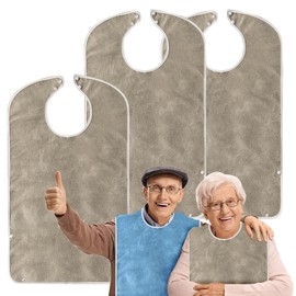Bib for Adults, Pack of 3, Waterproof Adult Bibs with Press Studs & Mud Flaps, Waterproof Bib Food Protector for Men, Women, Elderly and Disabled, c