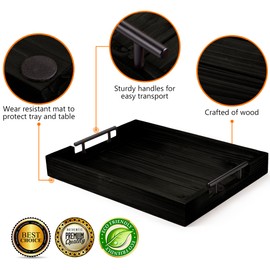 Ottoman Tray | Coffee Table Tray Decorative, Serving Tray with Handles - 17x13 Inch Wood Tray for Coffee Table Tray - with 4 Wooden Coasters -Tray for Ottoman, Breakfast