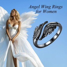 DAYLINLOVE Angel Wings Ring 925 Sterling Silver Feather Angel Wings Adjustable Open Thumb Ring Angel Christian Religious Jewellery Anniversary Valentine's Day Gifts Women Girls Women, Precious metal