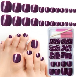 AddFavor 240pcs Press on Toenails Deep Purple Fake Toe Nails Glossy Shiny Full Cover Short Press ons False Toe Nails for Women, with Nail Glue, Sticky Tabs, Nail File