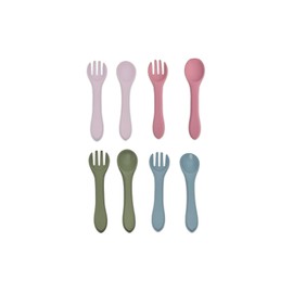 LITTLE ONE ESSENTIALS Silicone Fork and Sppon Utensil Set for Babies & Toddlers, BPA Free (Stone-Blue)