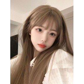 XUENMB Long Straight Wigs with Bangs for Women 18 Inch Synthetic Natural Black Hair Glueless Wig Soft Fashion Daily Cosplay Long Wig for Women (Dark brown)