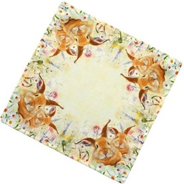 Raebel Tablecloth - Light Yellow / Colourful Embroidery Print Rabbits on Spring Meadow Easter (110 x 110 cm)