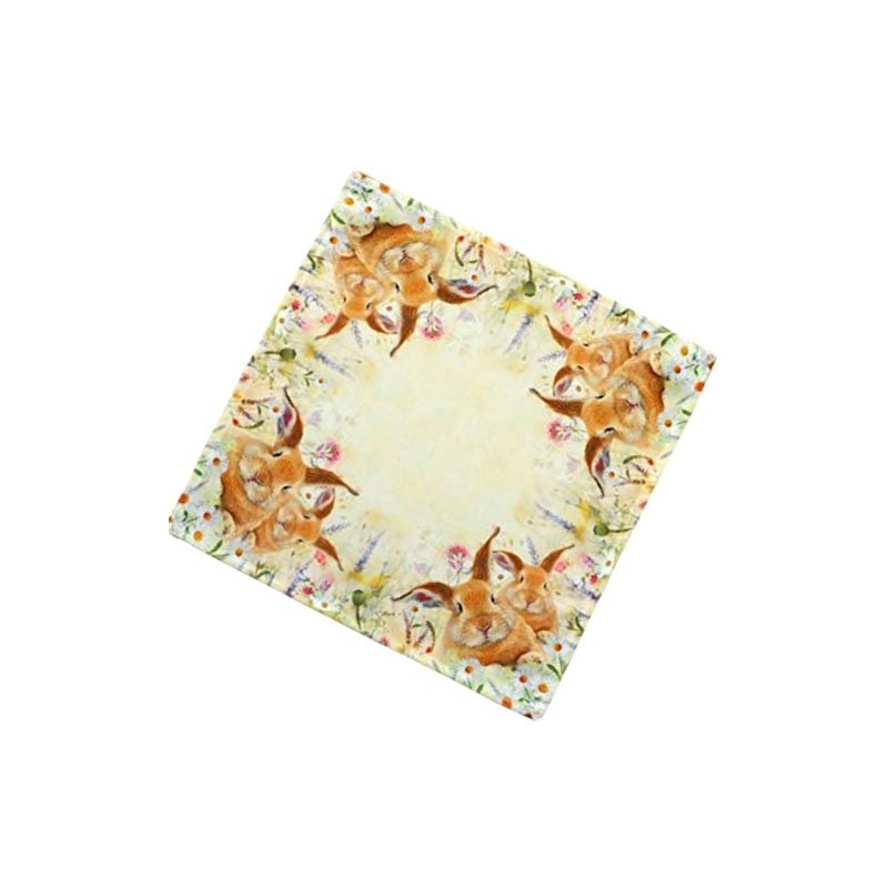 Raebel Tablecloth - Light Yellow / Colourful Embroidery Print Rabbits