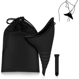 MMSZHL Orinal Femenino, Orinal para Mujer, Embudo Femenino para Orinar Camping, Dispositivo Orinal Mujer, Orinal Femenino de Silicona, Reutilizable, Portátil, Viajes Coche, Senderismo (Negro)