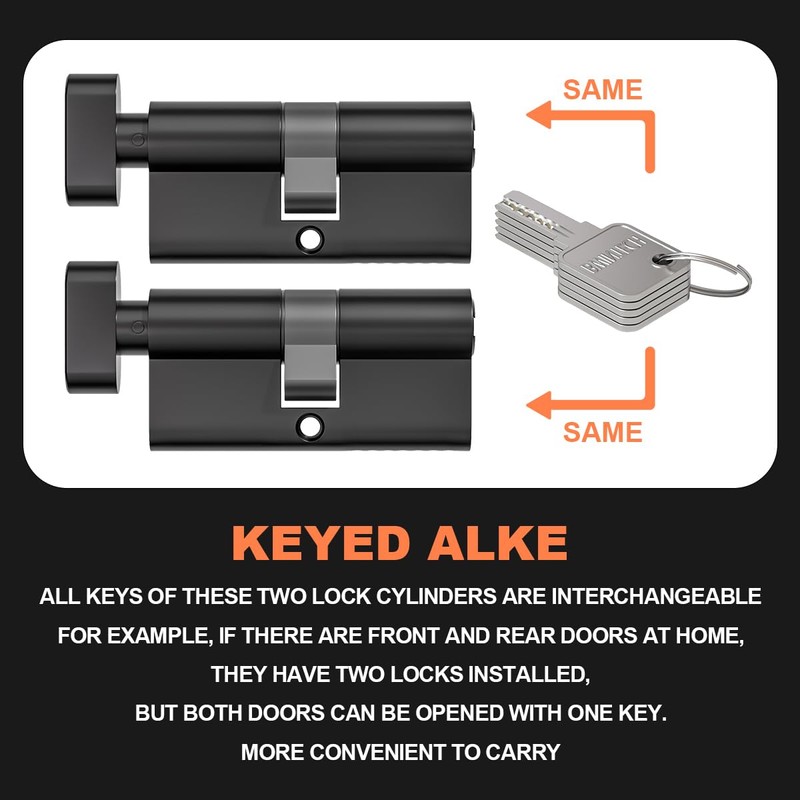 Bwintech Keyed Alike 40T/40 mm Euro Brass Cylinder, 80 mm