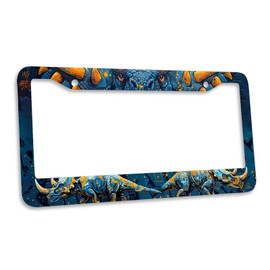 2Pcs Triceratops License Plate Frame Cartoon Dinosaur Jurassic License Plate Personalise License Plate Frames Stainless Steel Metal Car Plates Tag Funny Decor Men Women 12x6 Inch