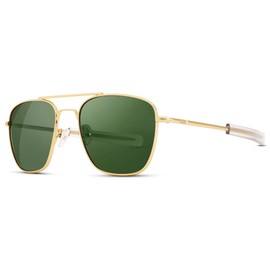 Pro Acme Sunglasses Men Polarized Aviator Sunglasses Military Style Metal Frame with Bayonet Temples(Gold Frame/Green Lens)