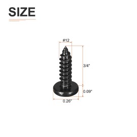 DTGN #12x3/4 Phillips Pan Head Self-Tapping Screw - 50Pack - Black Oxide 304 Stainless Steel Sheet Metal Screws Wood Screws