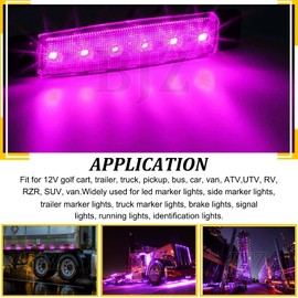 BJZ LED Trailer Marker Lights Purple 6 Led Side Marker Clearance Light Bar 12V 3.8" Front Rear Signal Indicator Smoked Light Strip Waterproof for Trailer Truck Van Pickup ATV UTV RV, 10Pcs