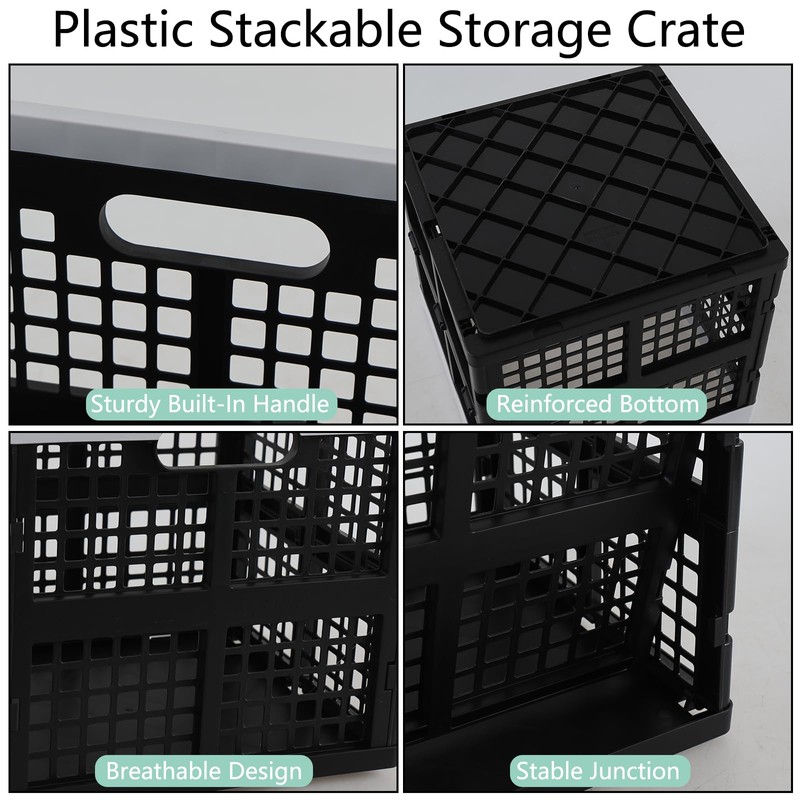 Kekow 22 L Plastic Collapsible Crate, 3 Pack Plastic Stackable