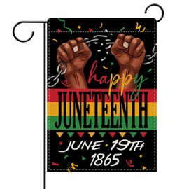 Dyrenson Happy Juneteenth Decorative Garden Flag, June 19th 1865 African American Emancipation Freedom Yard Outside Home Decoration, Black History Burlap Outdoor Small Decor Double Sided 12 x 18