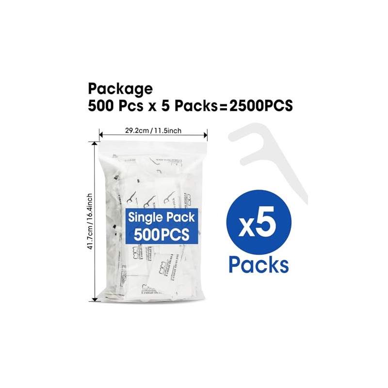 AZEN 2500 Count Dental Floss Bulk, Individually Wrapped Floss Picks,