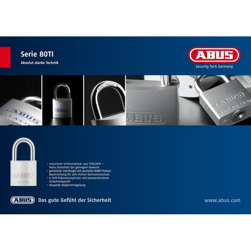 ABUS 80ti/40HB40 40 x 40mm Titalium Padlock with Long Shackle