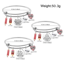 Coagurmes Teacher Appreciation Bangle Gifts For Women,Thank You Silver Pendant Bracelet Expendable Dangle Bangle Set For Women Teacher Birthday Teacher's Day Silver Jewelry (BANGLE SET)