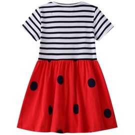 FreeLu Toddler Girls Cartoon Dress Cotton Animal Embroidery Casual Tulle Party Dresses(6T,Red Ladybug)
