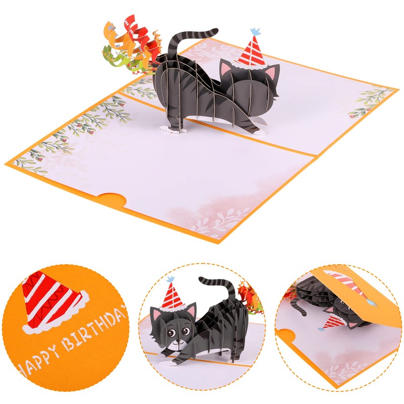 Pop Up Birthday Cards, 3D Birthday Card for Cat Lovers,