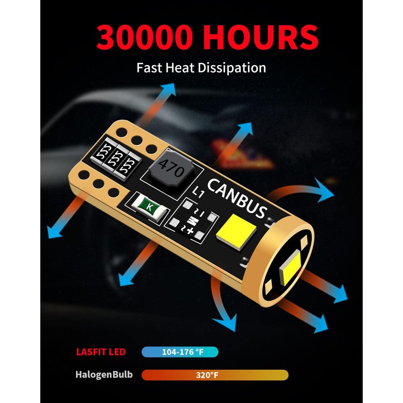 LASFIT 194 LED Bulb 6000K White, T10 168 2825 W5W